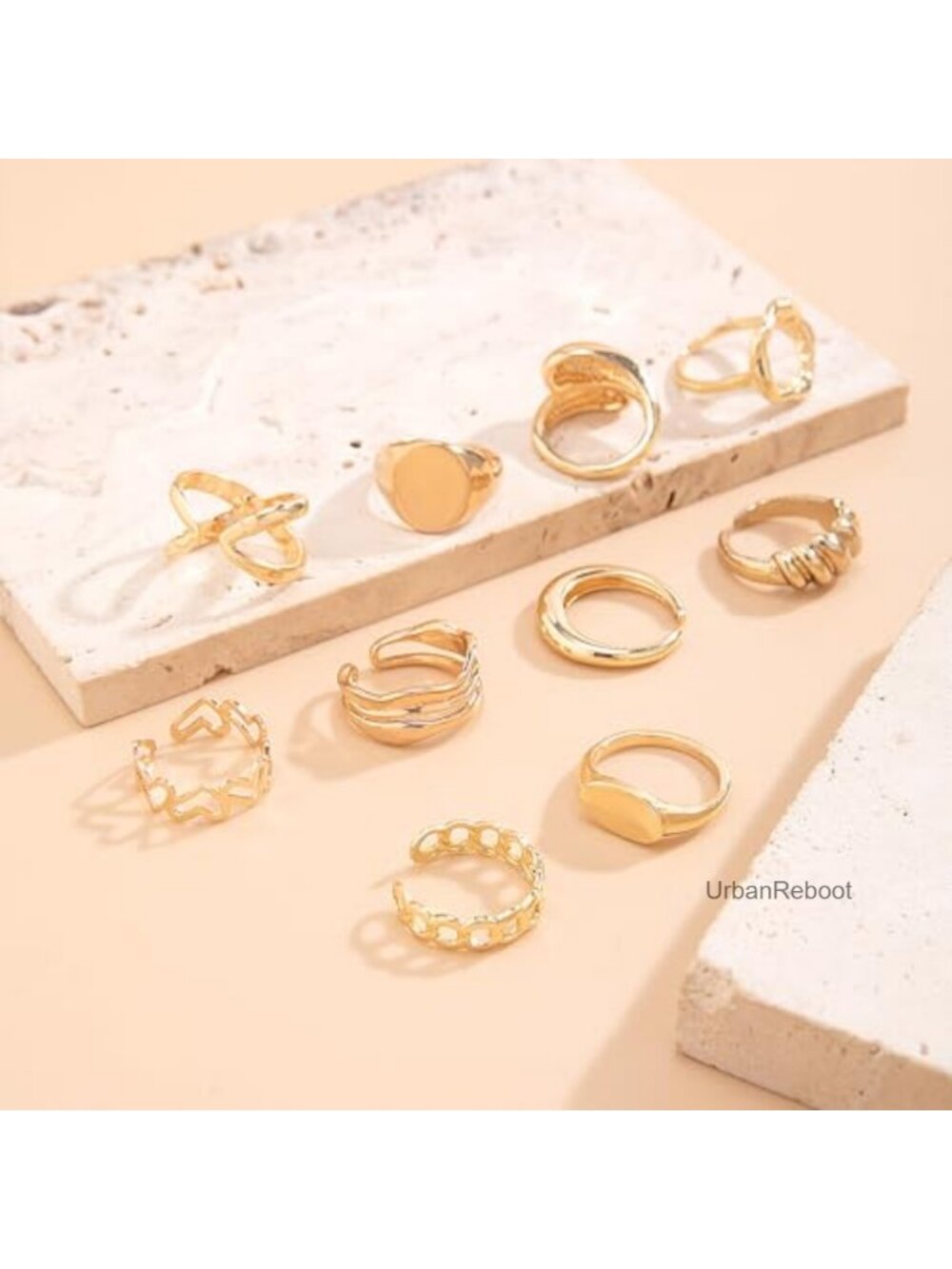 Stackable Knuckle Rings Set for Women, Open Adjustable Midi Rings, Gold Plated - Picture 3 of 6